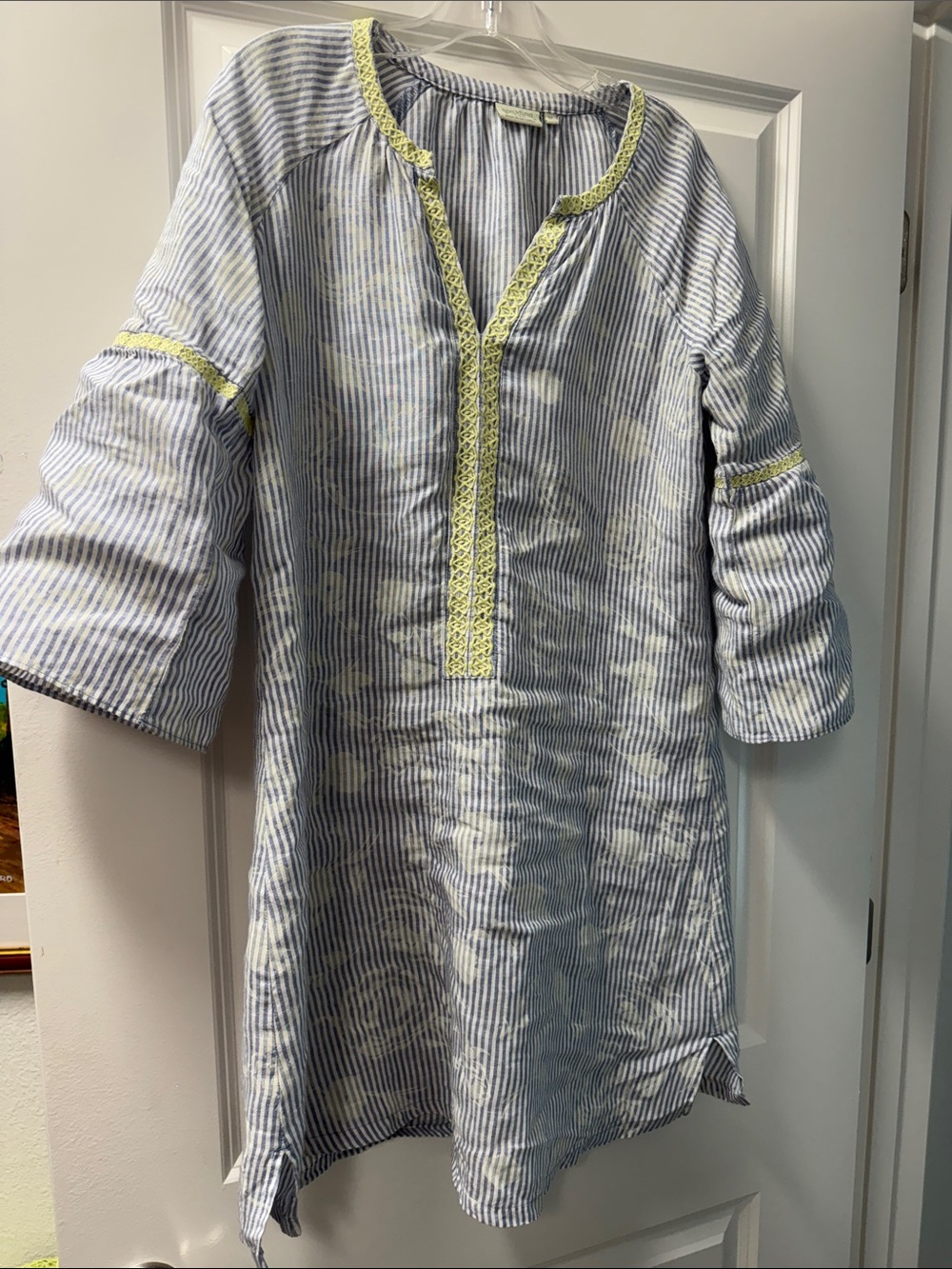 Spartina 449 Blue & White Striped womans Tunic with Yellow Trim